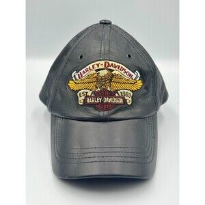 HARLEY DAVIDSON Vintage Genuine Leather Embroidered Hat Adjustable